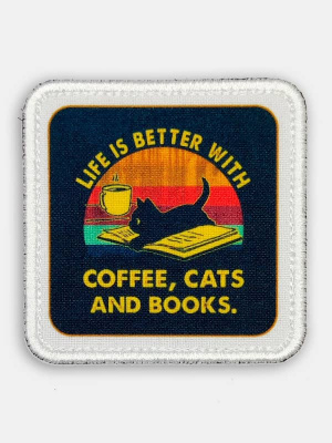 Патч на липучке "Кофе,книга и кот" #6